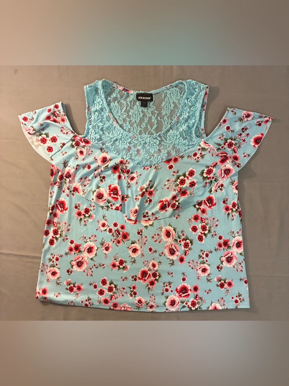 Joe Boxer Aqua Floral Lace Cold-Shoulder Camisole